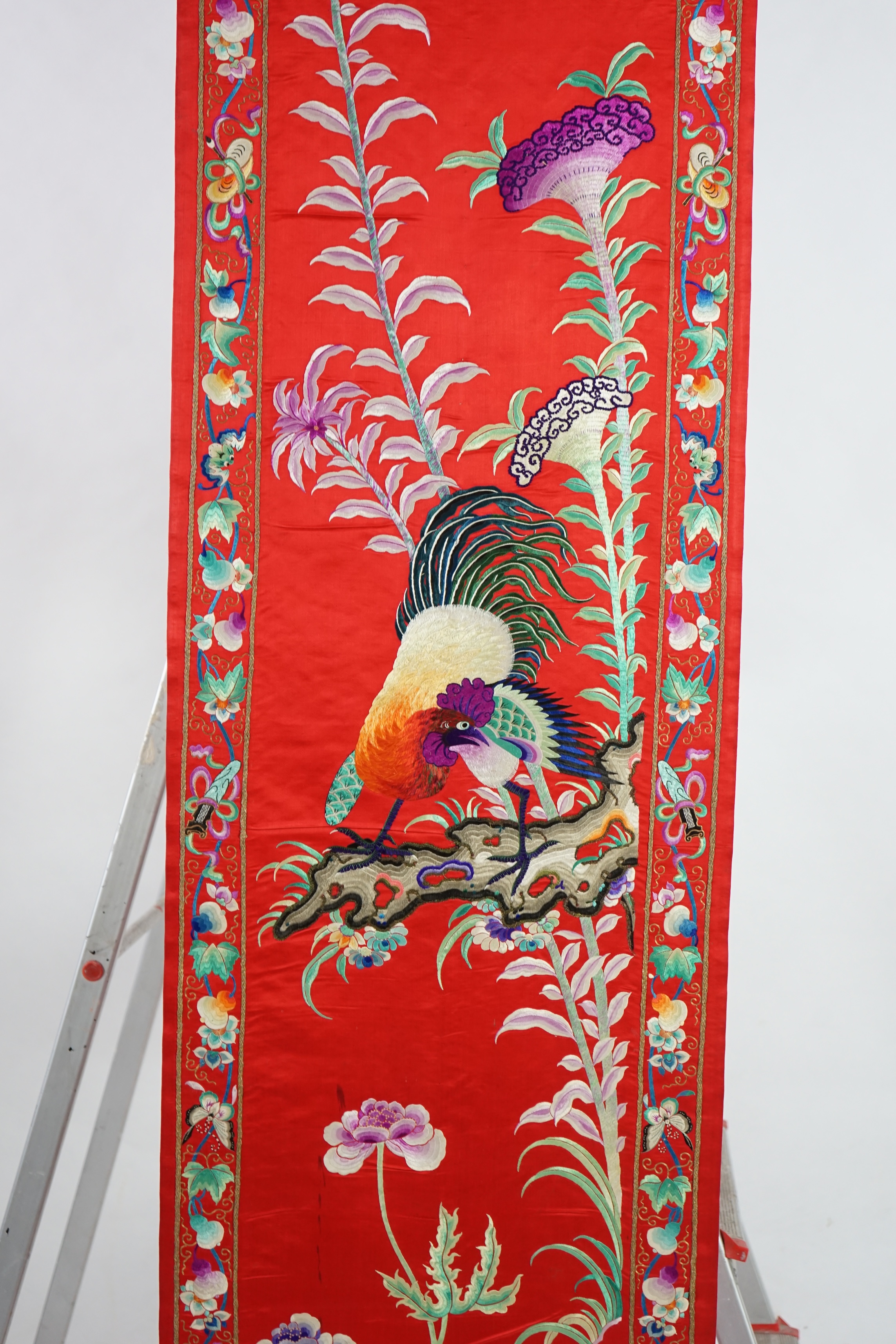 A Chinese embroidered silk wall hanging, early 20th century